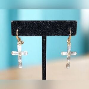 Crystal/gold-tone Cross Earrings